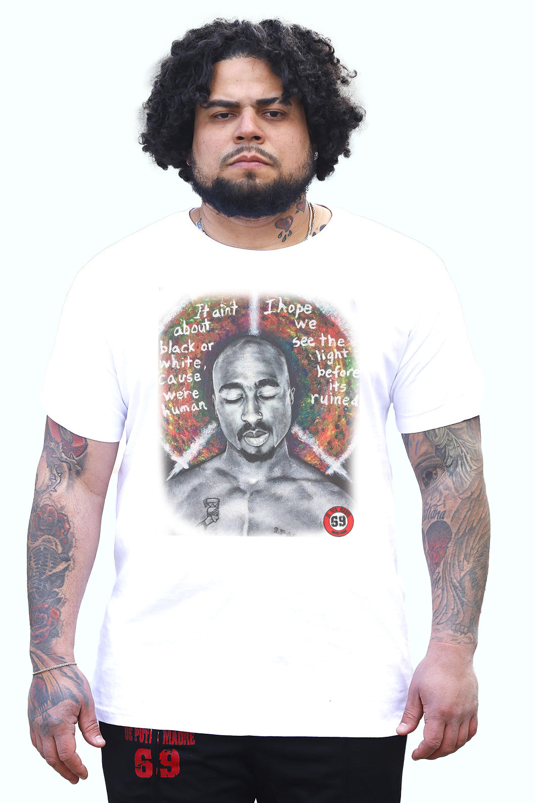 2Pac If it was... White t-shirt featuring handmade prints on front and back, made from breathable jersey cotton.